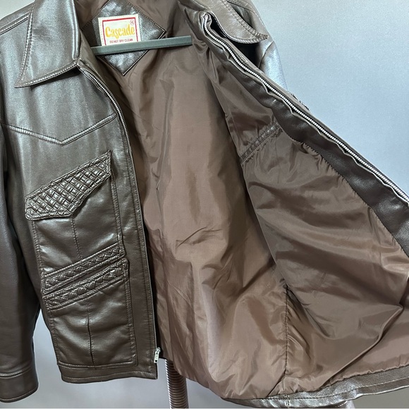 Vintage 60s Cascade Faux Brown Leather Mens Jacket - Picture 4 of 11